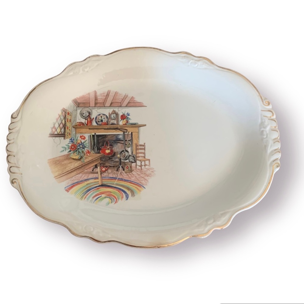 Vintage Homer Laughlin Virginia Rose Platter Eggshell Colonial Gold Trim 1949